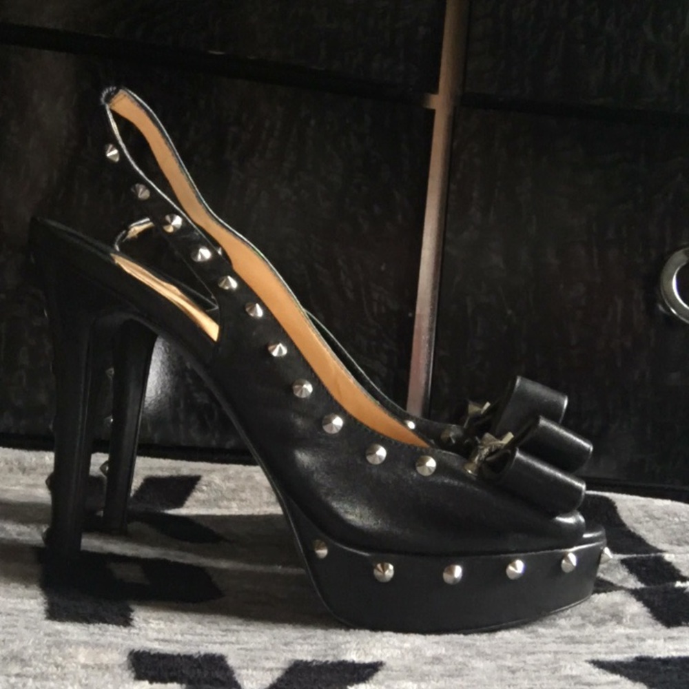 High heel platform studded leather shoes